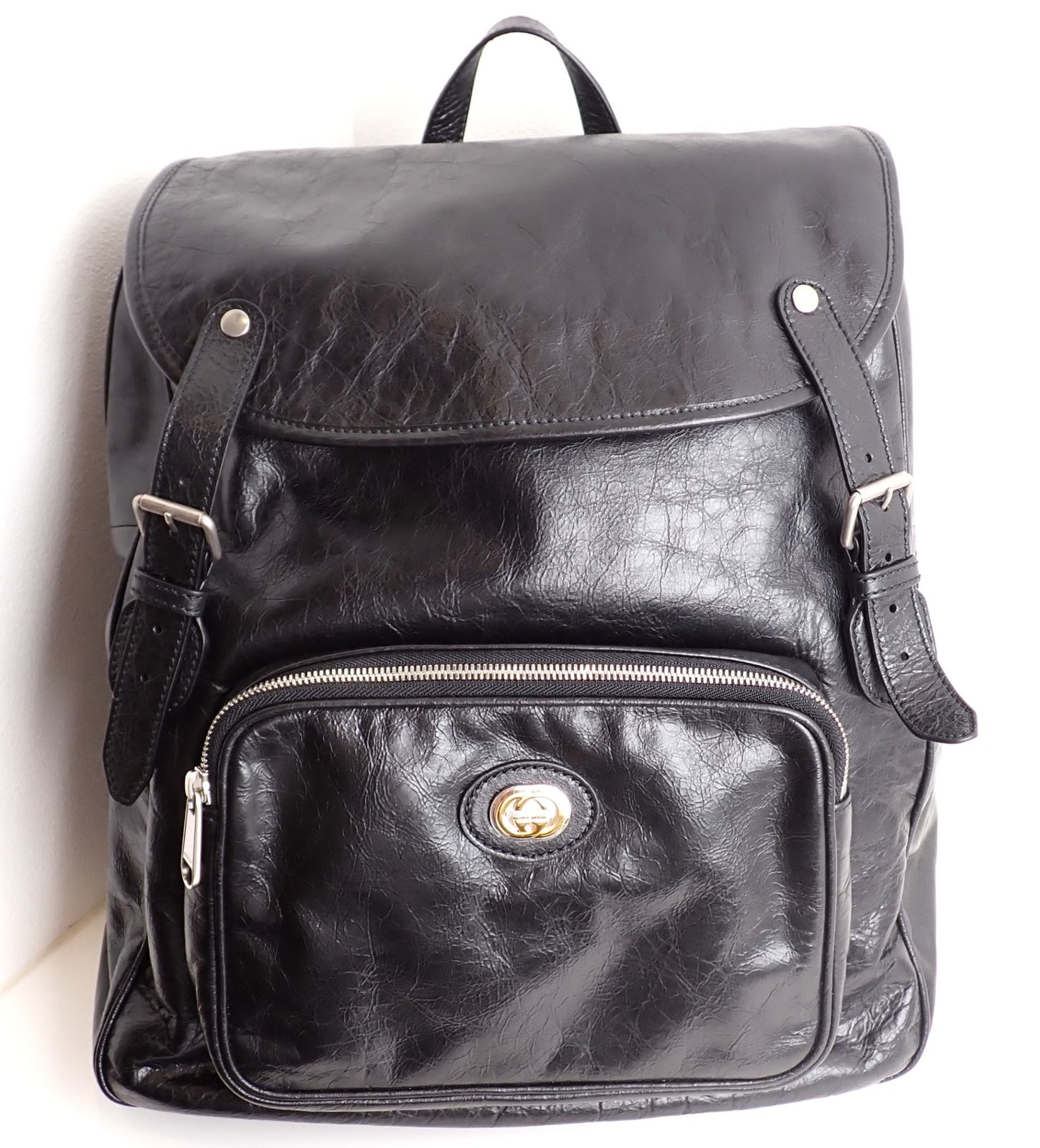 GUCCI グッチ レザーバックパック ブラック 黒 24665 革 レザー リュック ほぼ♥品 メンズ レディース