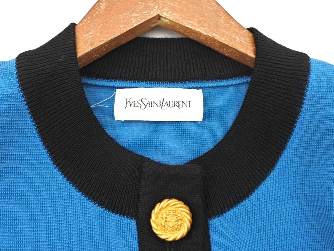  YVES SAINT LAURENT イヴサンローラン ウール ヴィンテージ Iライン ワンピース sizeM ターコイズ ◎レディース 長袖 七分袖 ひざ丈ワンピース