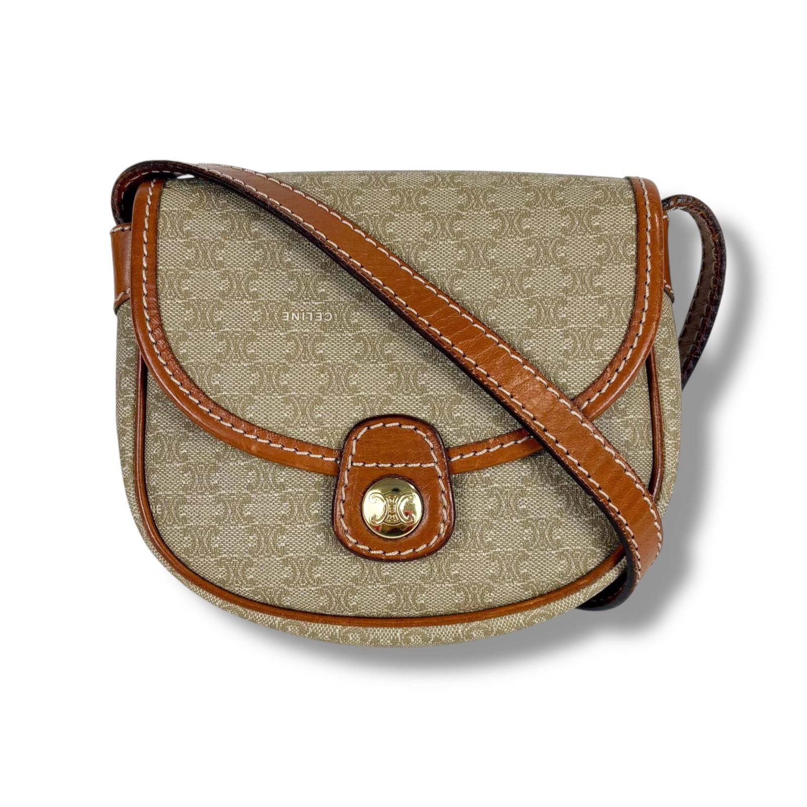 セリーヌ CELINE ミニショルダーバッグ マカダム柄 ベージュ PVCレザー 