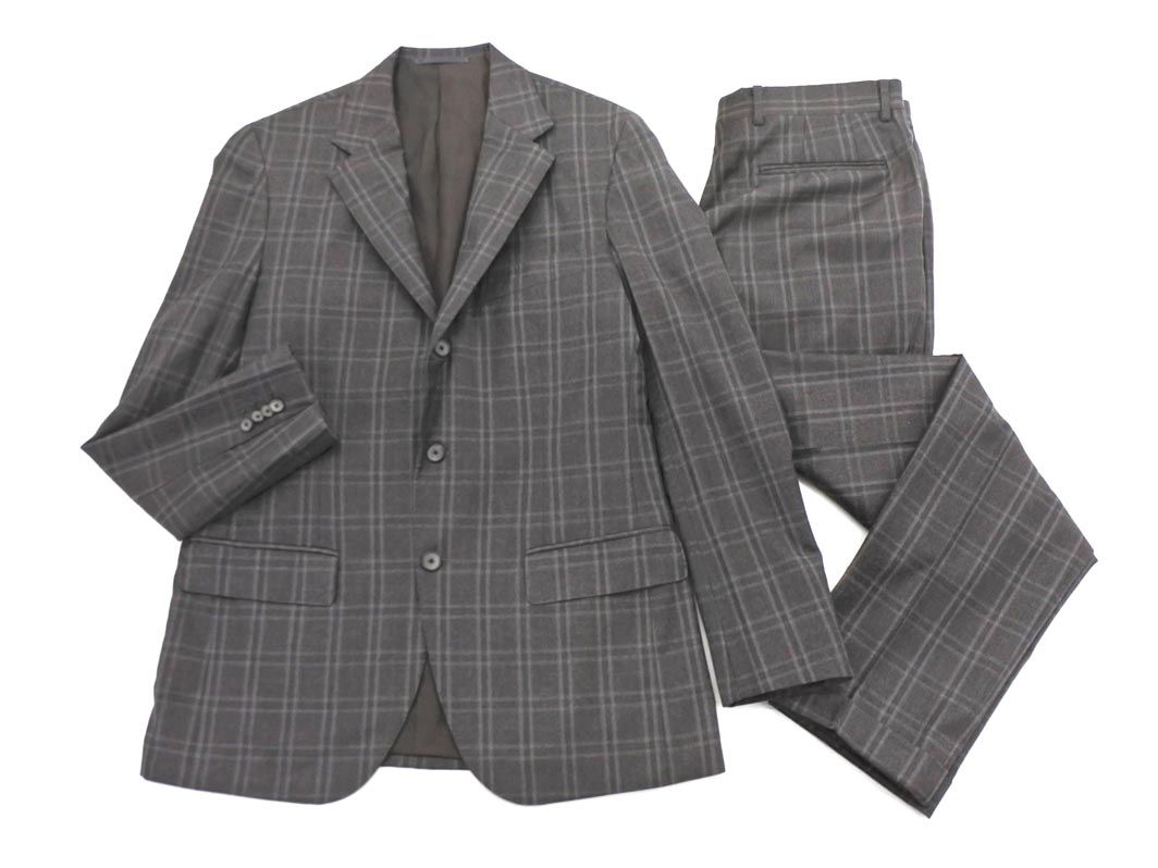 EDIFICE エディフィス ウール チェック セットアップ ジャケット パンツ スーツ size 50|茶 ◎メンズ