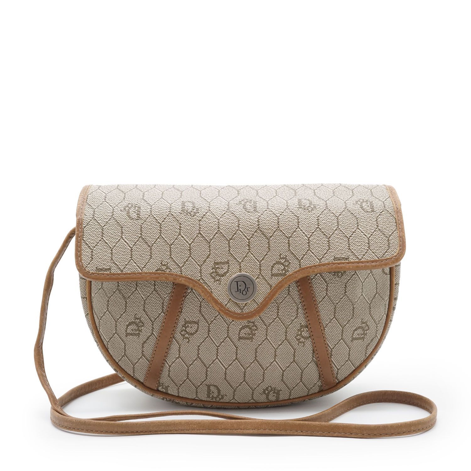 ディオール ハニカム フラップ クロスボディーバッグ Dior Honeycomb Flap Crossbody Bag Brown Canvas Leather