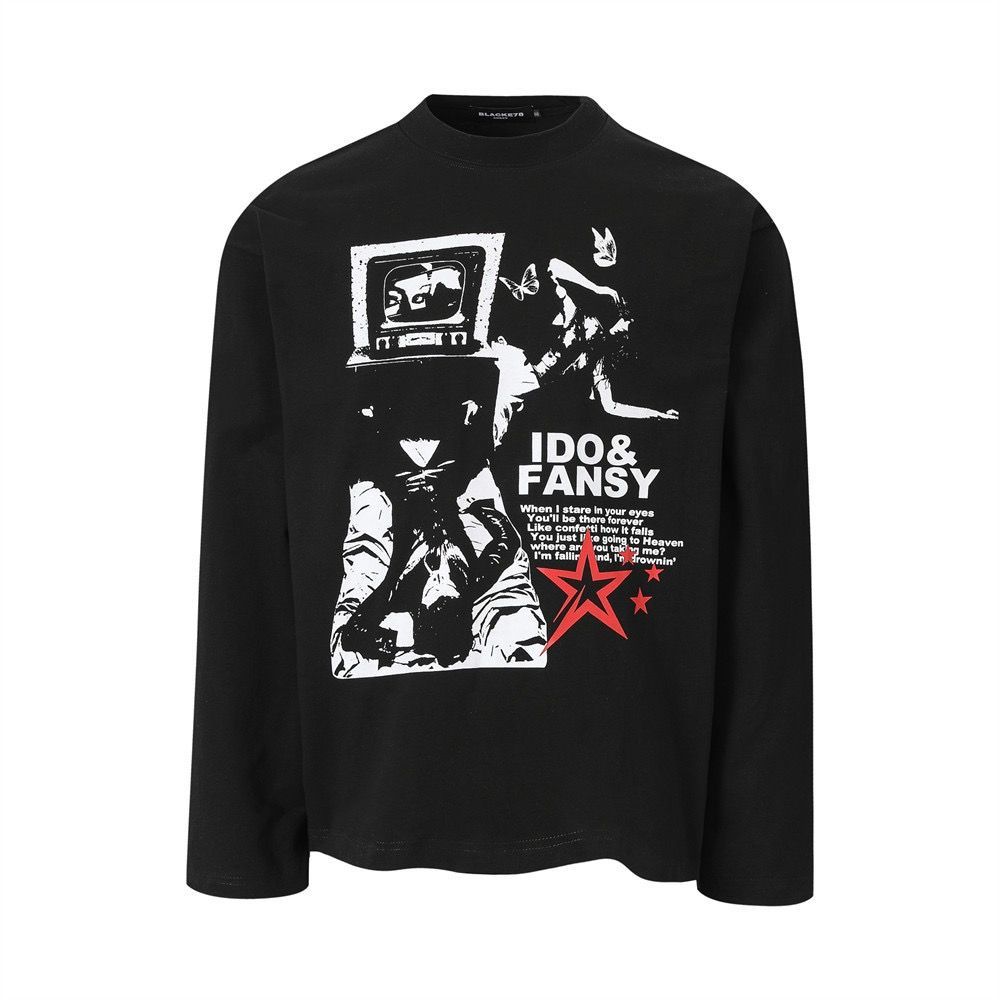 ♥ h アメリカン ハイストリート ヴィンテージ ダーク系 Y 2 K風 ロングスリーブTシャツ コットン100％｜春秋｜ユニセックス