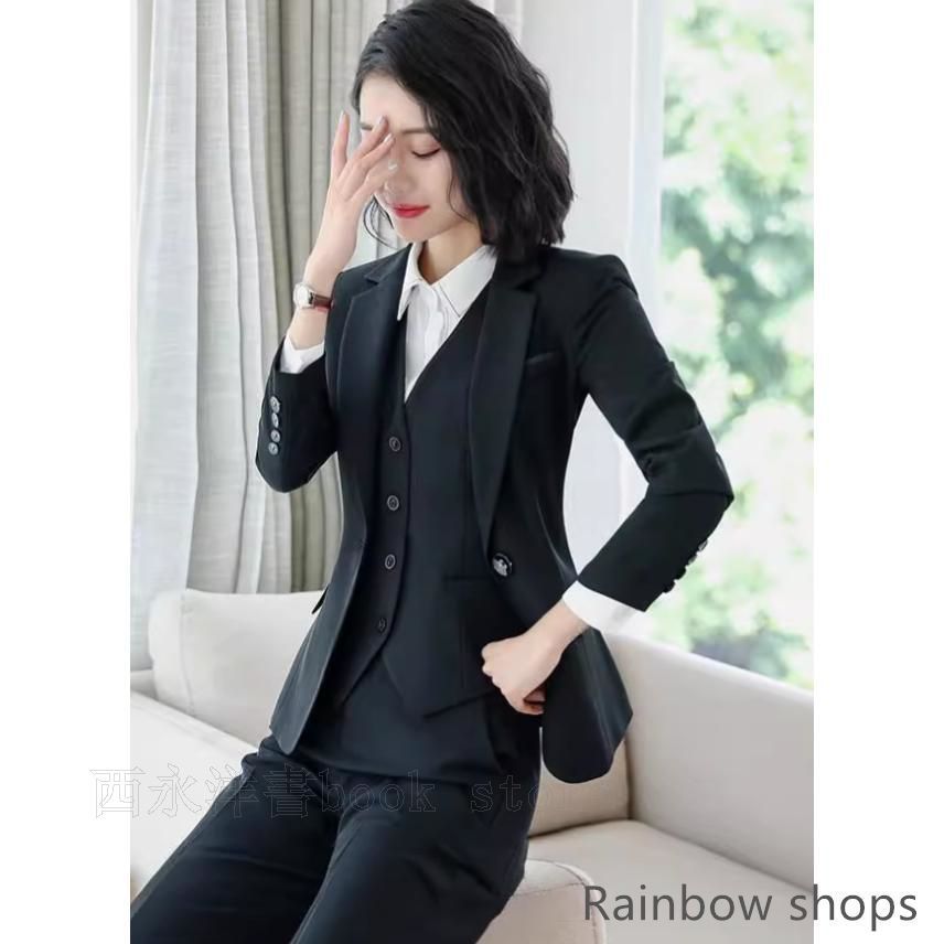 スリーピースレディーススーツフォーマルパンツスーツ大きいサイズ無地