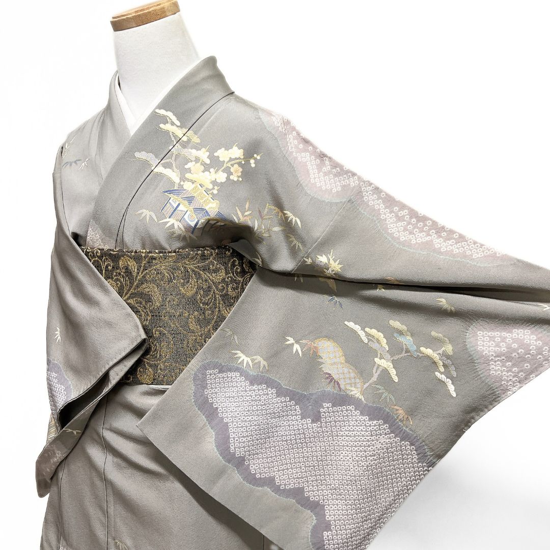 未着用　訪問着　金彩　金駒刺繍　松竹梅　花　紋無し　着物　012b d ms その他 未着用 訪問着 金彩 金駒刺繍 松竹梅 花 紋無し 着物 012b d