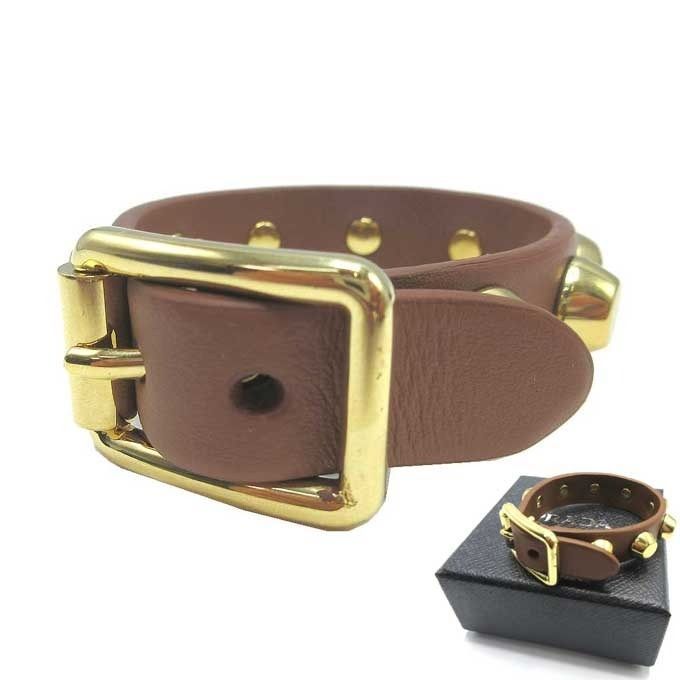 プラダ 1 IB 452 VITELLO | COGNAC コニャック ブラウン系 ブレスレット アクセサリー PRADA レザー スタッズ ピンバックル式 アウトレット レディース