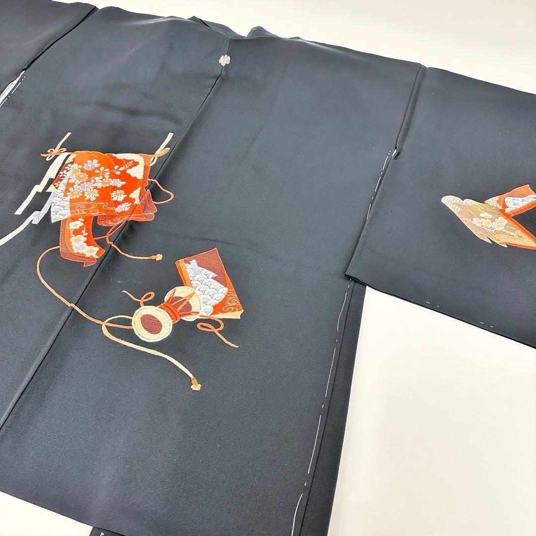 着物と帯 時流 ハ25212 s正絹 黒羽織◆蘇州相良刺繍 証紙 一つ紋 ♥