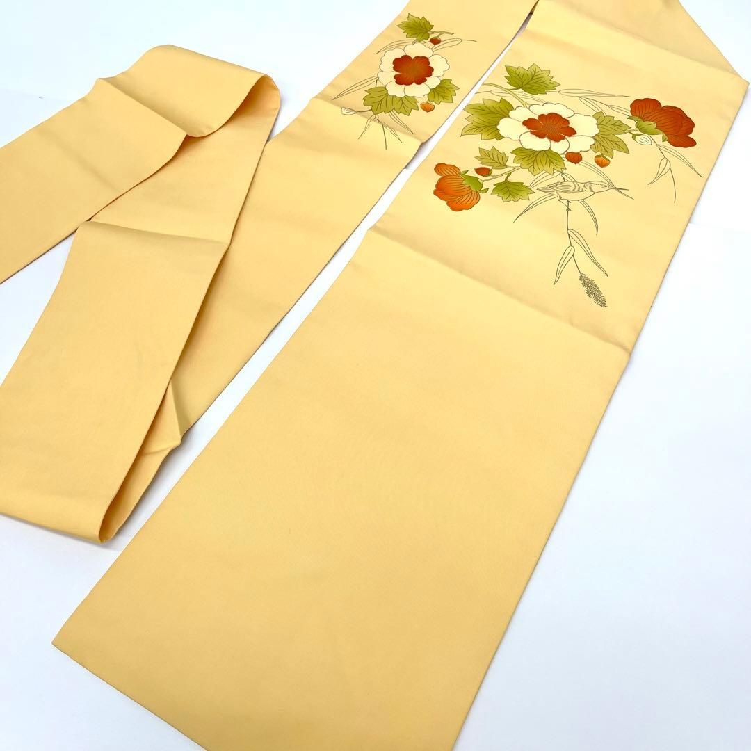 塩瀬　名古屋帯　椿　金駒刺繍 平和屋着物○塩瀬 九寸名古屋帯 駒刺繍 流水扇面椿 金彩 正絹