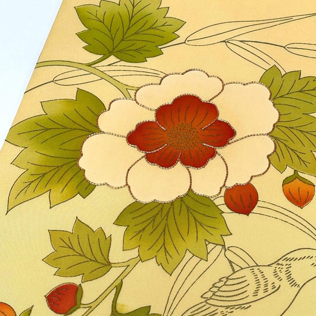 着物と帯 時流】N25206s◇正絹 九寸名古屋帯◇金駒刺繍 塩瀬 鳥 美品