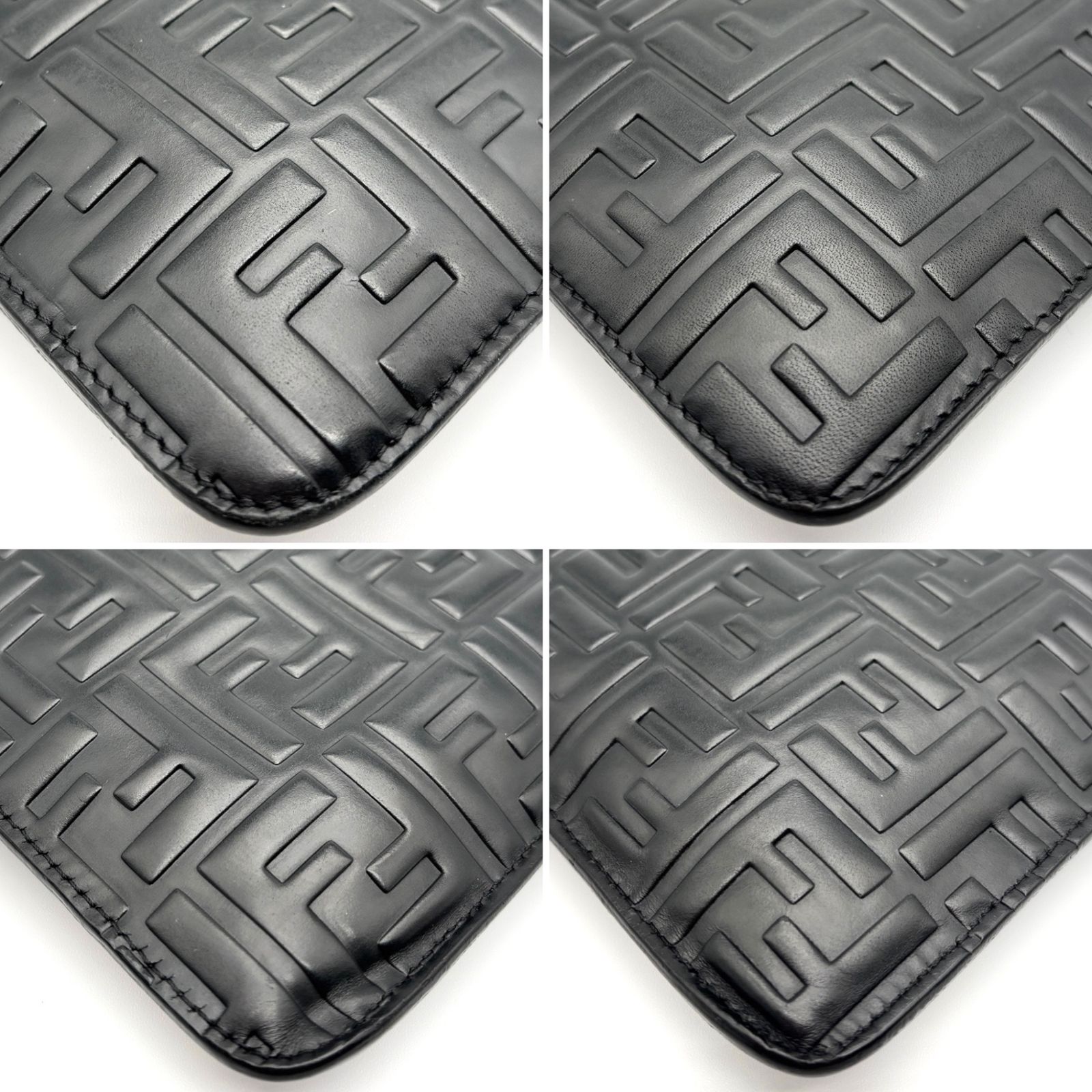 現行美品✨フェンディ バックパック FFロゴ ズッカ柄 エンボス レザー 黒 美品 FENDI フェンディ クラッチバッグ セカンドバッグ エンボス