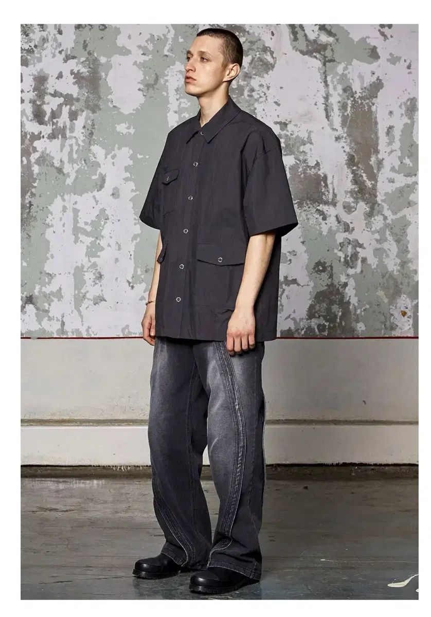 WOOALONG ウアロン カーブ ド LINE デニム パンツ グレー