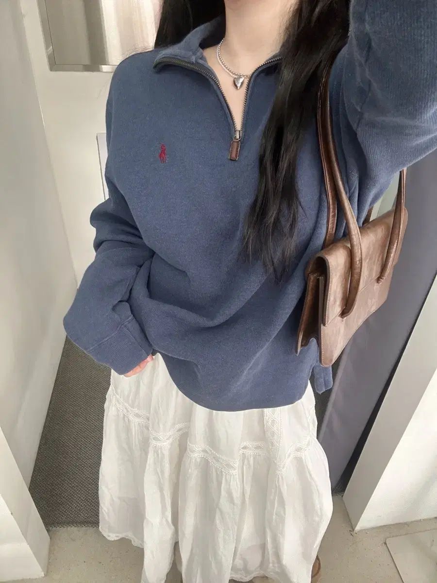 ポロ ラルフローレン ミュートブルー コットン ハーフジップアップ