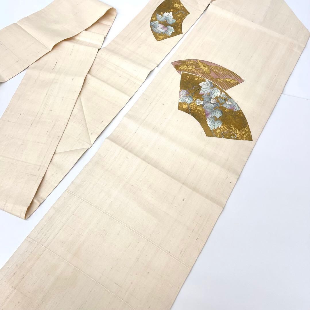 着物と帯 時流 N 25203 s◆正絹 九寸名古屋帯◆生紬 長尺 金彩 蔦