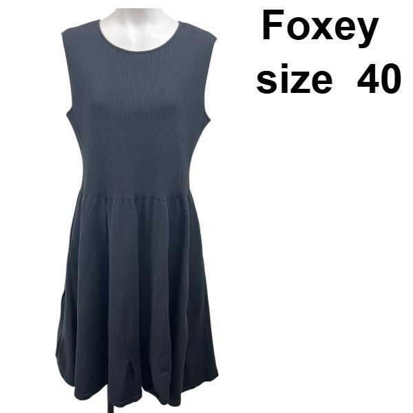 ◆ フォクシー Foxey ワンピース リブニット ノースリーブ フ 黒 綿 40 M レディース S 6 A 059