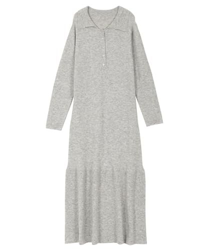 神戸レタス ポロニット ワンピース レディース 秋 冬 秋服 冬服 ニットワンピ 長袖 マーメイド ポロ ロング マキシ丈 セーター ゆったり ワンマイル ママ 体型カバー カジュアル フェミニン 楽ちん E 3565 po