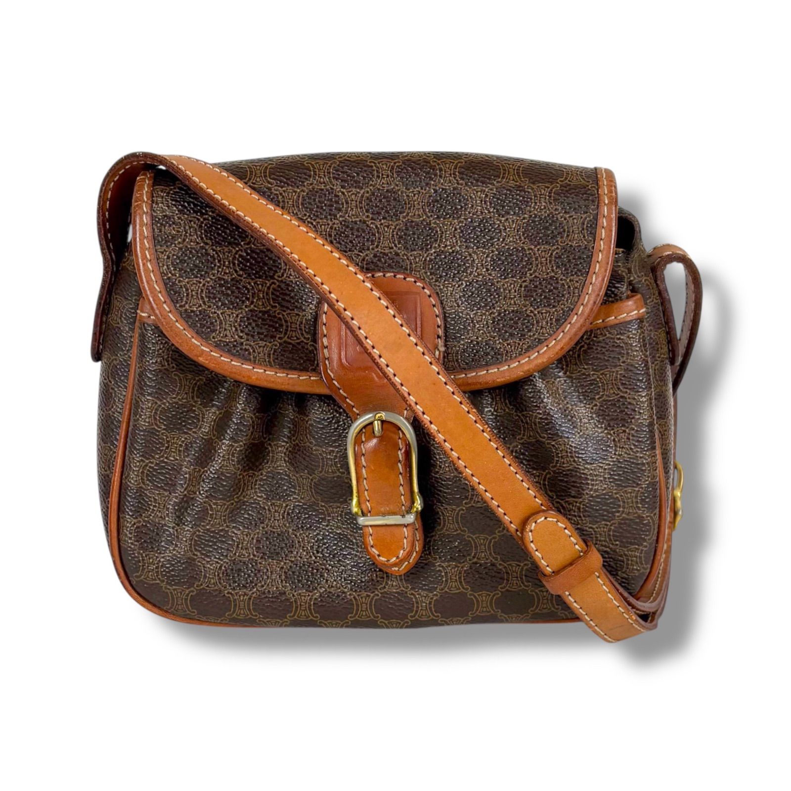 セリーヌ CELINE ミニショルダーバッグ マカダム柄 PVCレザー ブラウン ポシェット