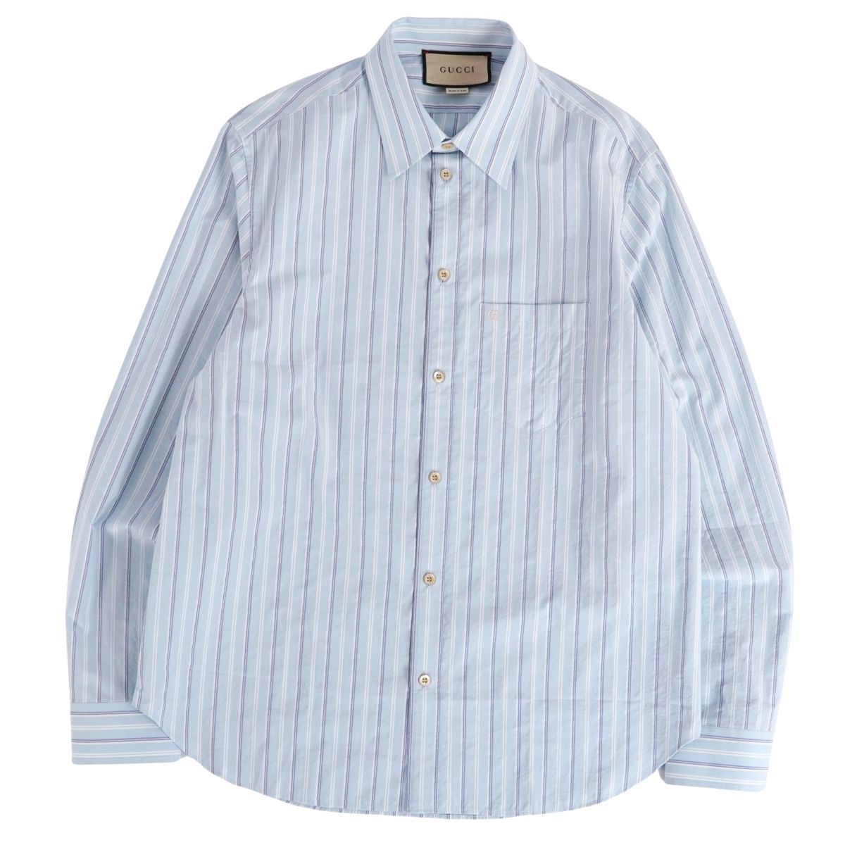 美品 グッチ GUCCI シャツ ロングスリーブ GG刺繍 長袖 ストライプ コ