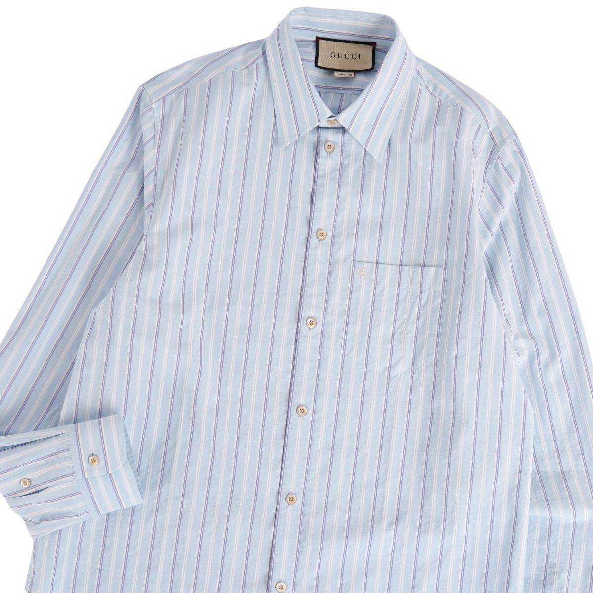 美品 グッチ GUCCI シャツ ロングスリーブ GG刺繍 長袖 ストライプ コ