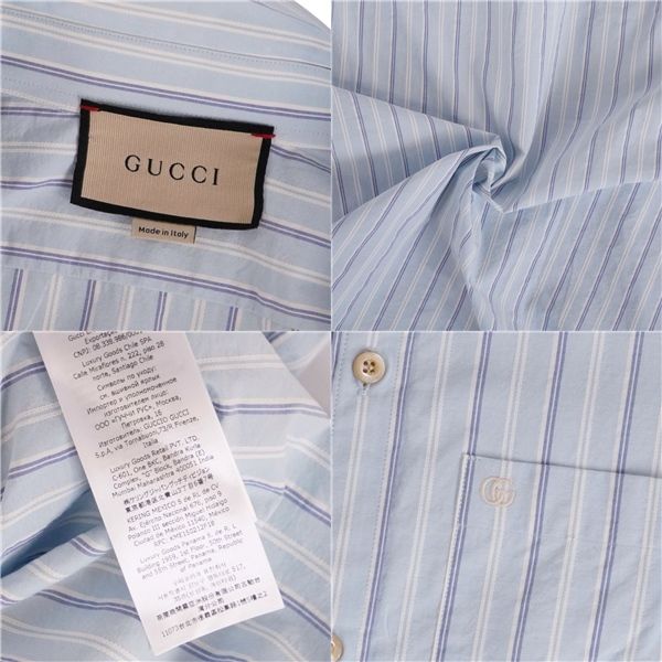 美品 グッチ GUCCI シャツ ロングスリーブ GG刺繍 長袖 ストライプ コ