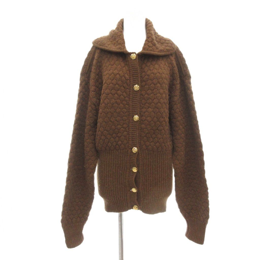 クリスチャンディオール Christian Dior ヴィンテージ カーディガン ケーブルニット ウール アルパカ混 金ボタン 42 茶 ブラウン OE 8369 N |UO GY 44