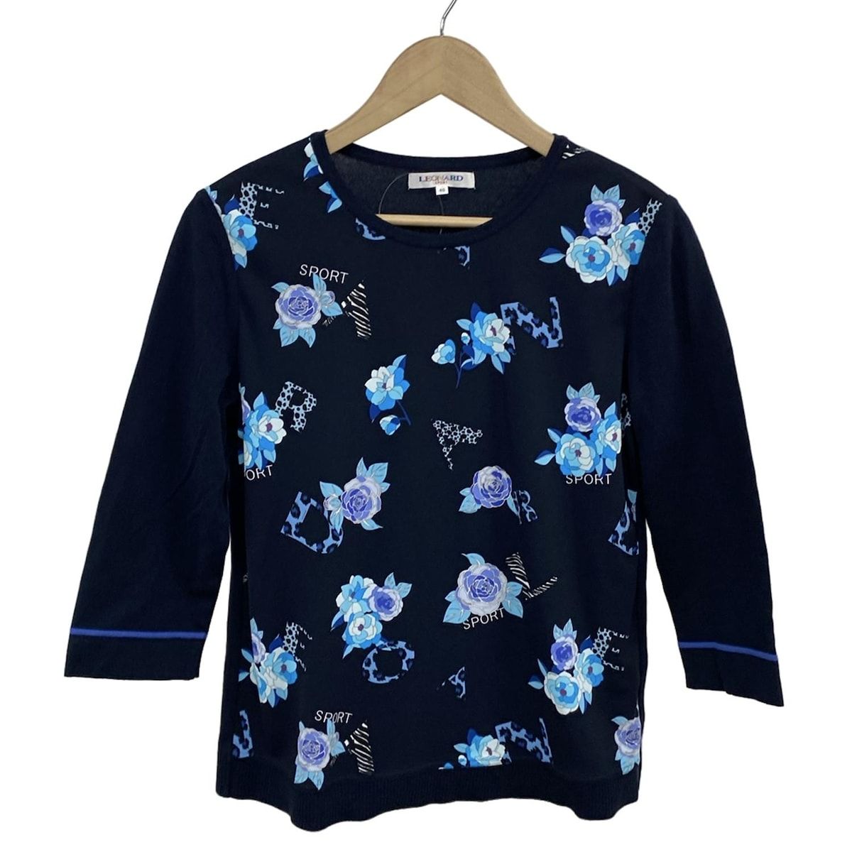LEONARD SPORT レオナール サイズ40 花柄 紺色 レオナールスポーツ 七分袖セーター サイズ40 M レディース美品