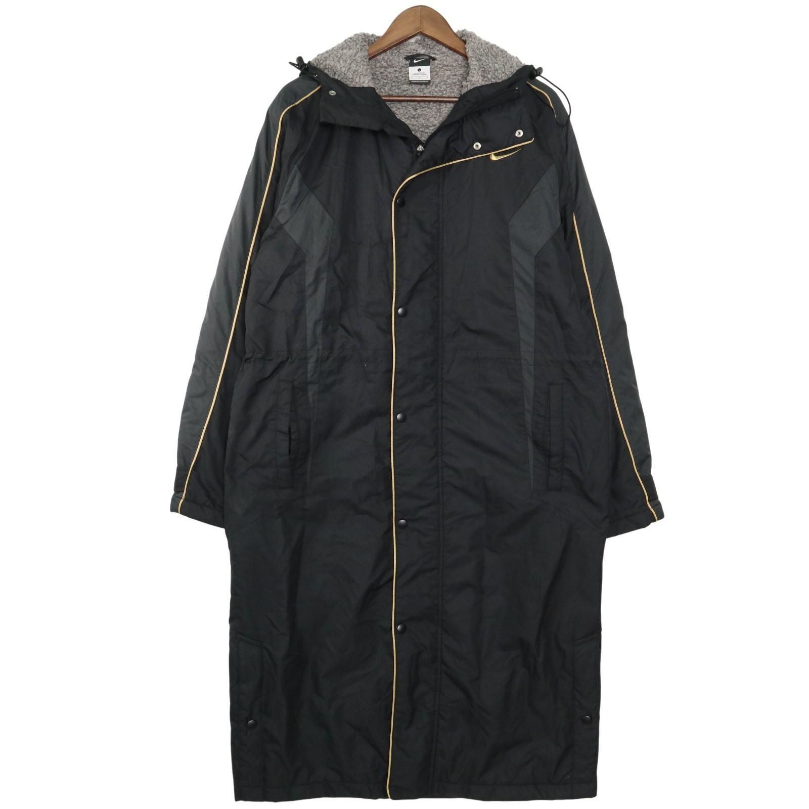 NIKE ナイキ ボア ゴールドライン ベンチコート ロングダウンコート 黒ブラック×ゴールド Lサイズ