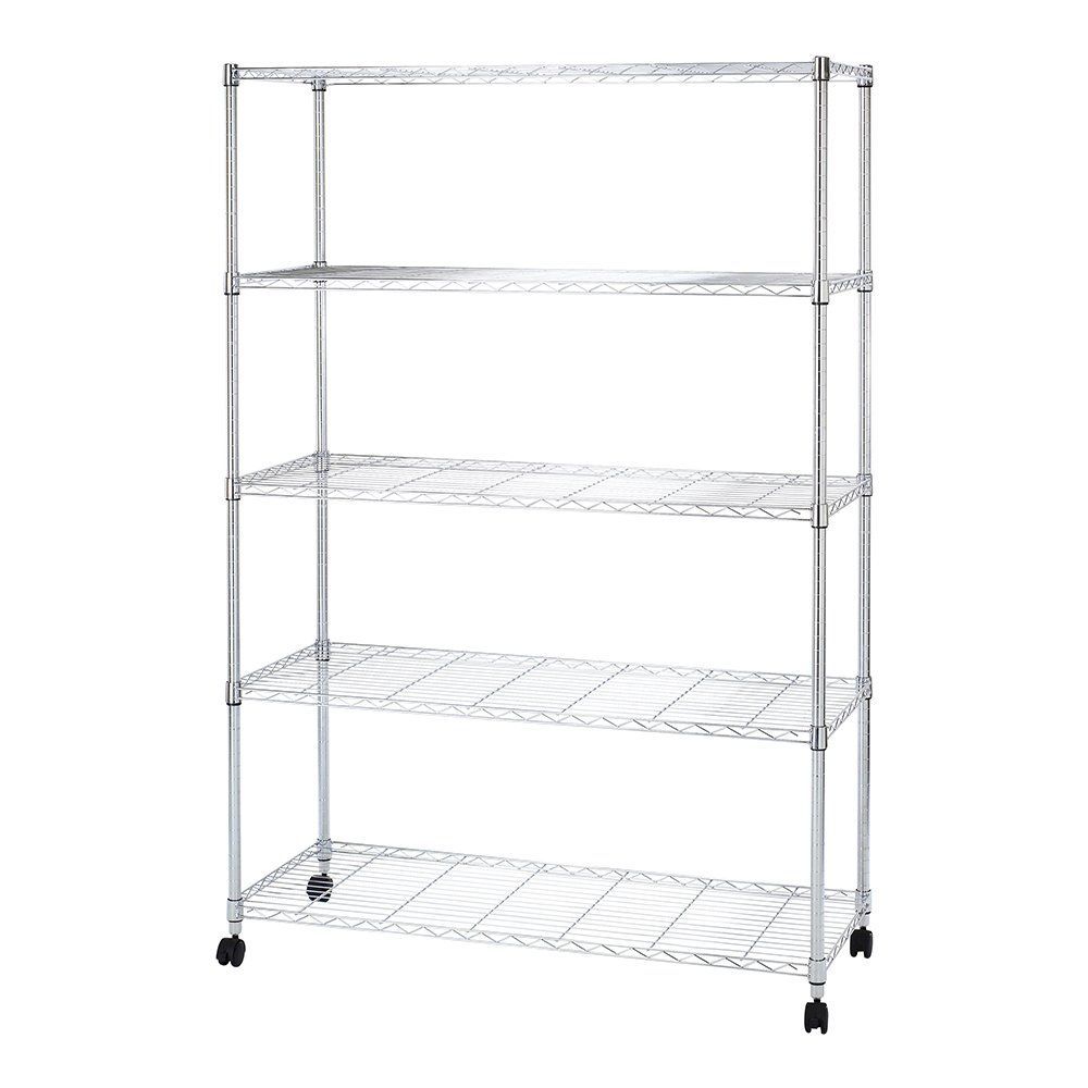 幅120 5段 スチールラック メタルルミナスラック 収納棚 幅120×奥行46×高さ180 cm 全体耐荷重400 kg頑丈 ルミナス互換 キャスター付き 防錆加工 棚 ポール径25 mmパーツ対応 業務用 ドウシシャ シェルフ キッチン収納EL 25-12185