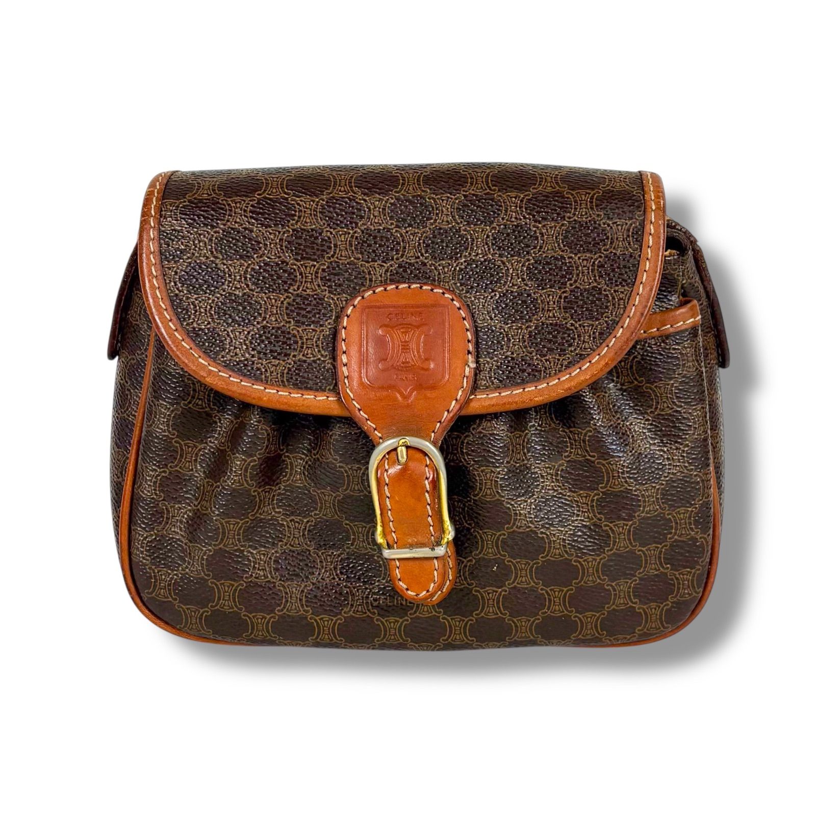 セリーヌ CELINE ミニショルダーバッグ マカダム柄 PVCレザー ブラウン