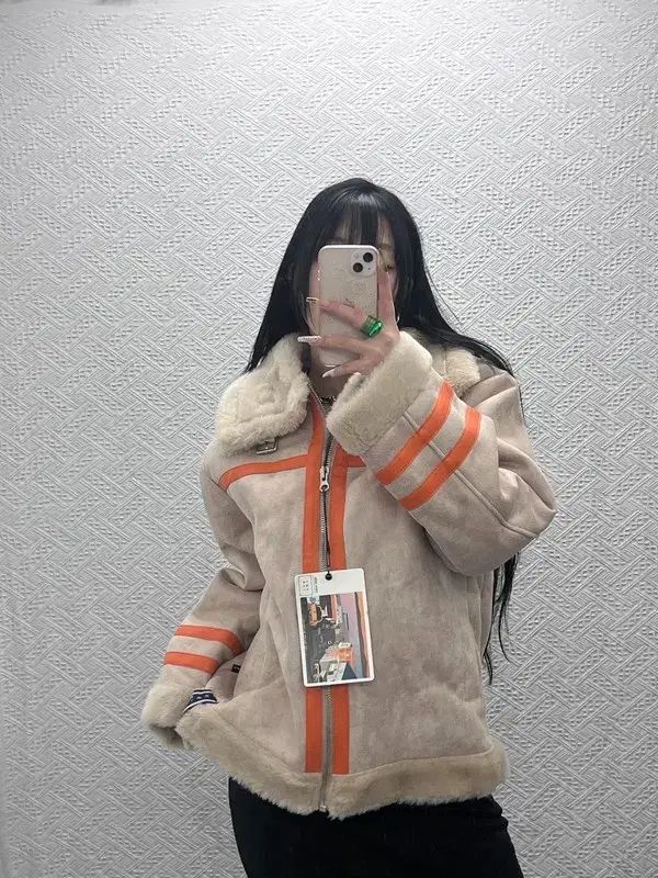 ロマンティック クラウン Y 2 K キッチュ オレンジ バイカラー ムートン ジャケット M C 08139