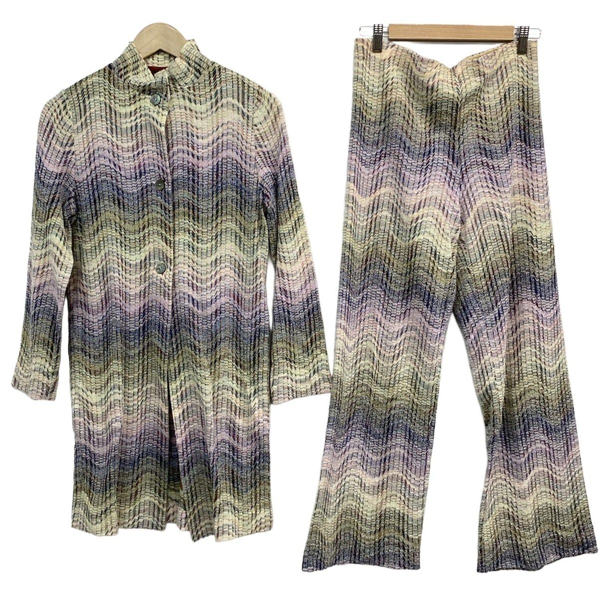 MISSONI ミッソーニ レディースパンツセットアップ レディース カーキ アイボリー マルチ ニット ウエストゴム