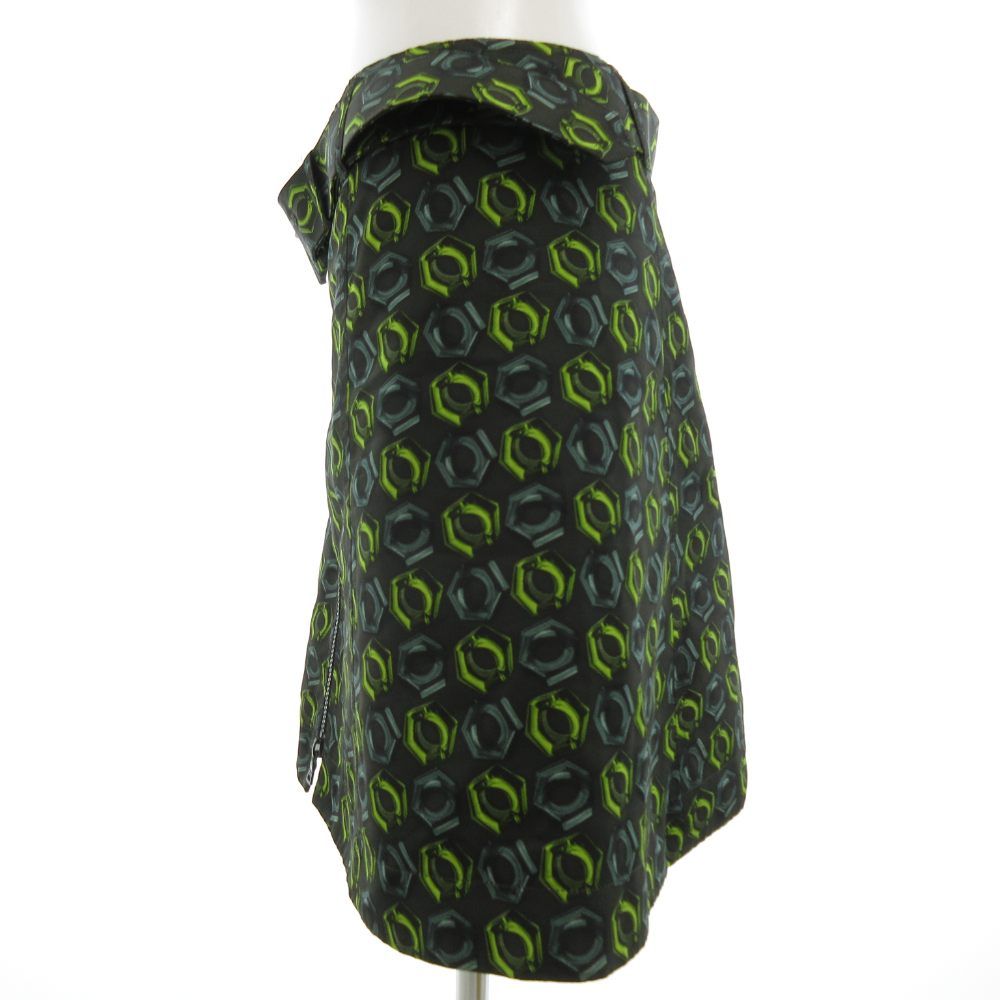 プラダ PRADA シルクスカート ひざ丈 フロントジップアップ ベルト付