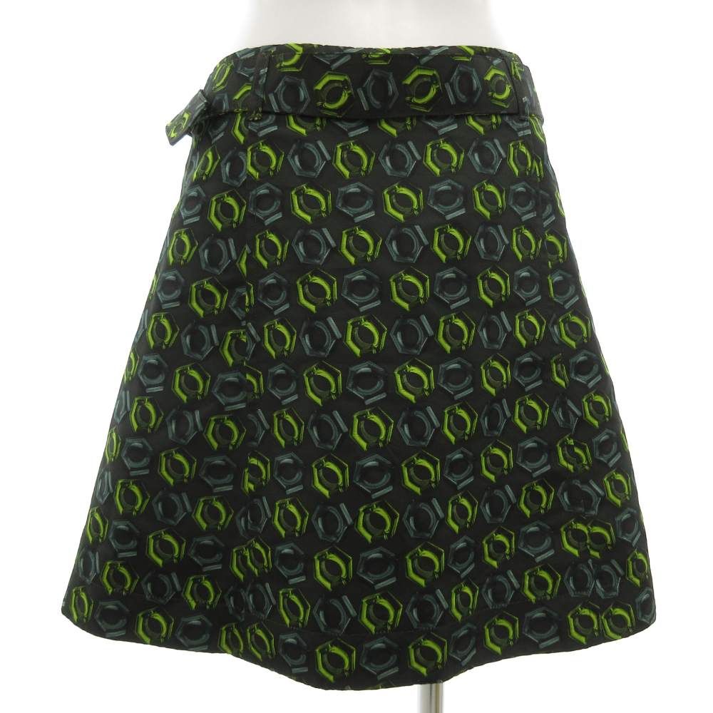 プラダ PRADA シルクスカート ひざ丈 フロントジップアップ ベルト付