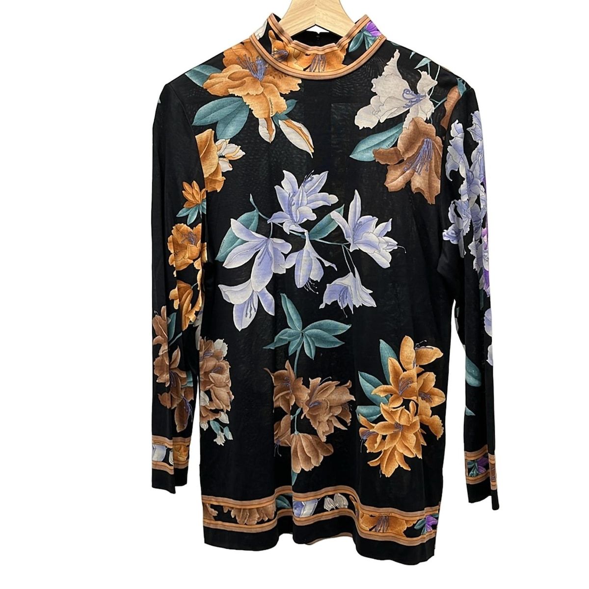 LEONARD レオナール チュニック サイズM レディース - 黒×ブラウン×マルチ ハイネック|長袖|花柄
