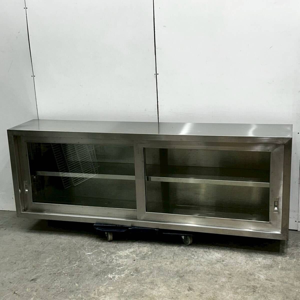 ステンレス吊戸棚 ガラスドアタイプ W 1800×D 350×H 620 引戸付きステンレス棚 業務用 食器庫 吊棚