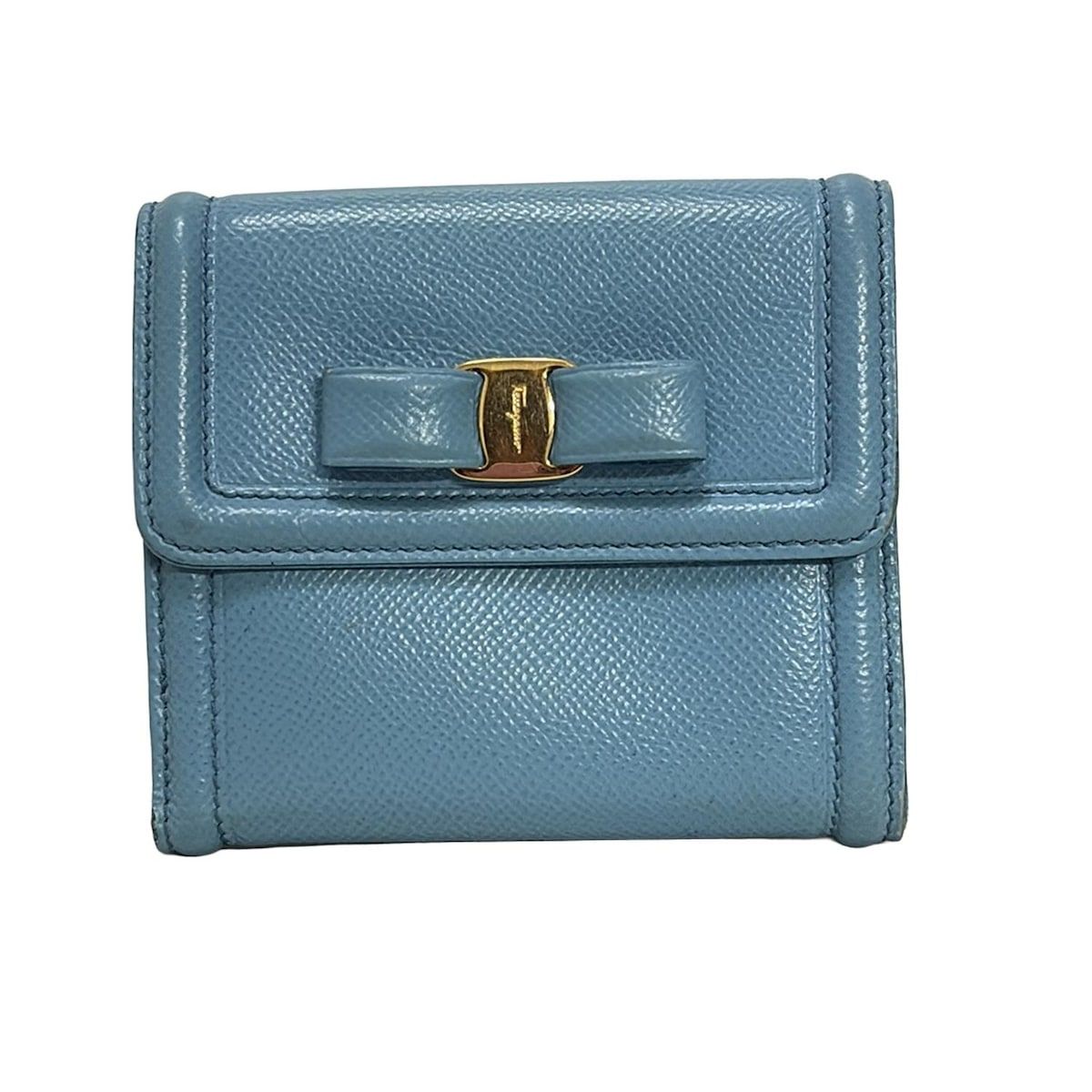 FERRAGAMO SalvatoreFerragamo サルバトーレフェラガモ Wホック財布 ヴァラ ブルー レザー