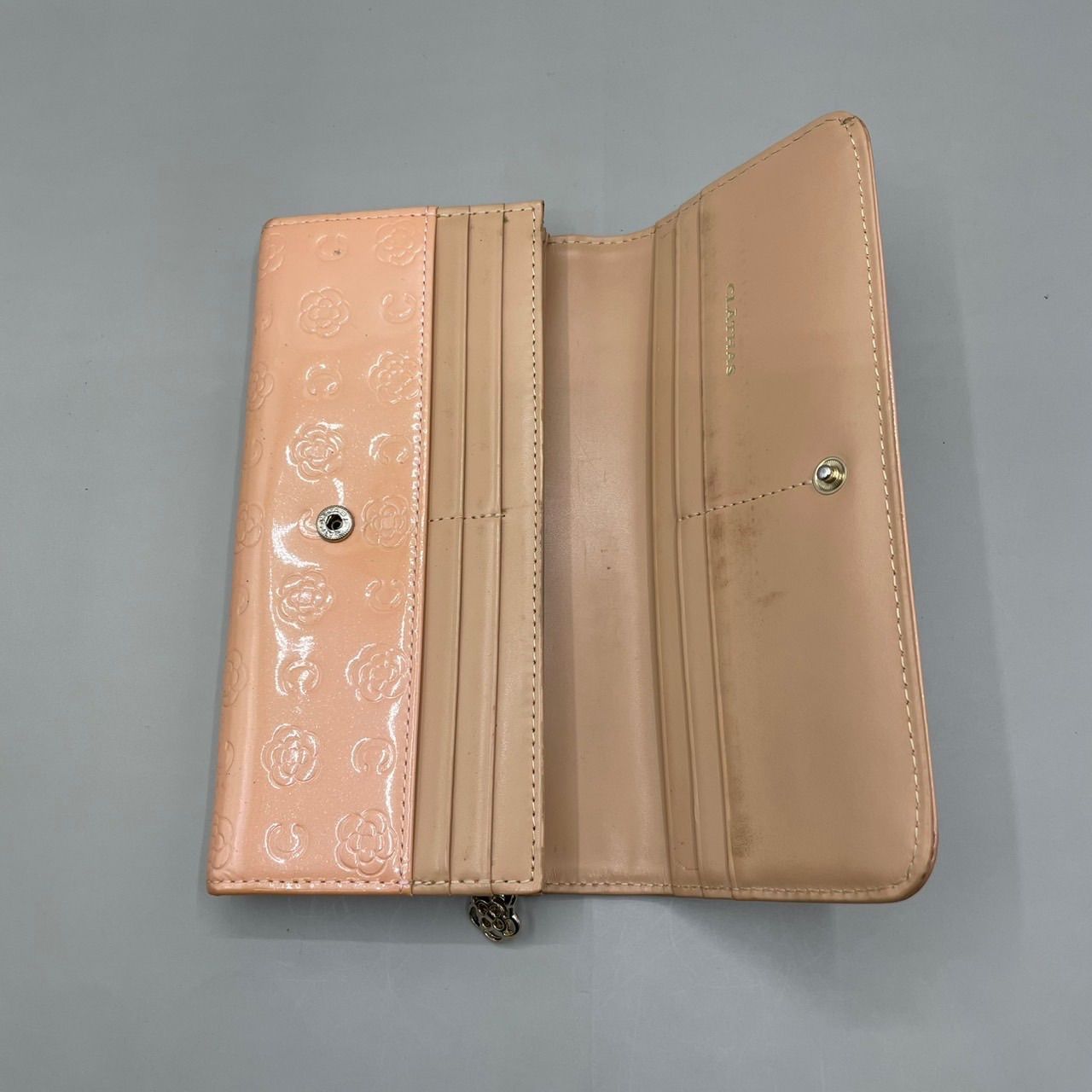 良品 CLATHAS クレイサス 長財布 ロングウォレット エナメル フラワー 