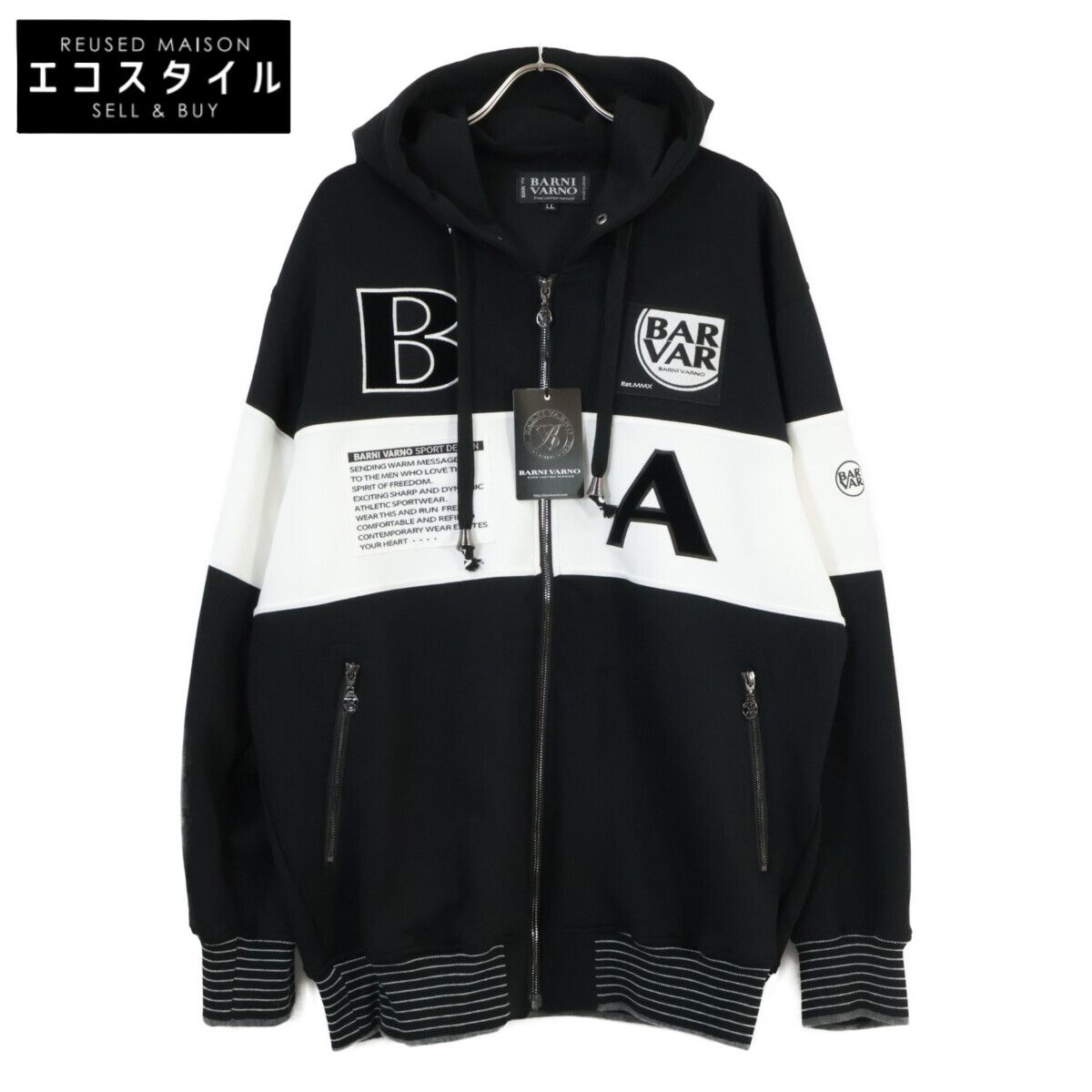 BARNI VARNO バーニヴァーノ ﾚｯﾄﾞ×ﾌﾞﾗｯｸ BSS-LSB 4222 ﾊﾟｲﾙｼﾞｬｶﾞｰﾄﾞ ﾊﾟｰｶｰ LL