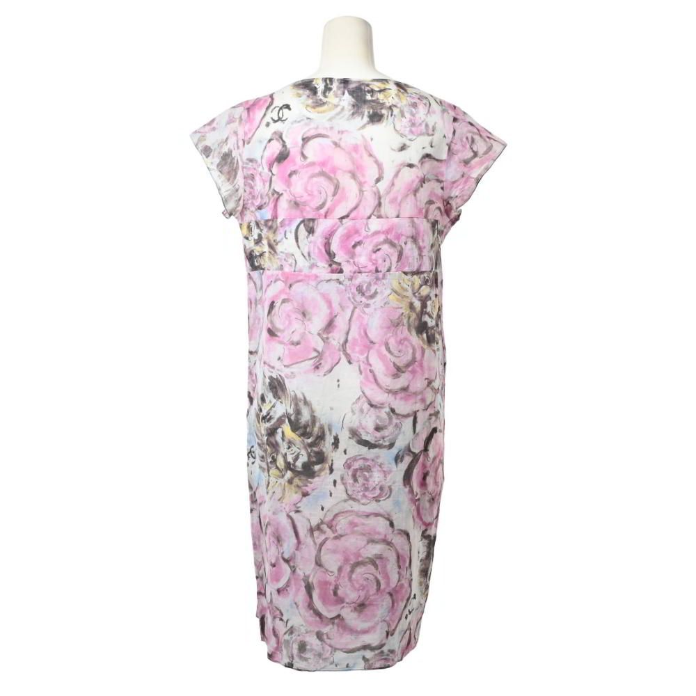 CHANEL 09 P カメリアプリント コットン ワンピース