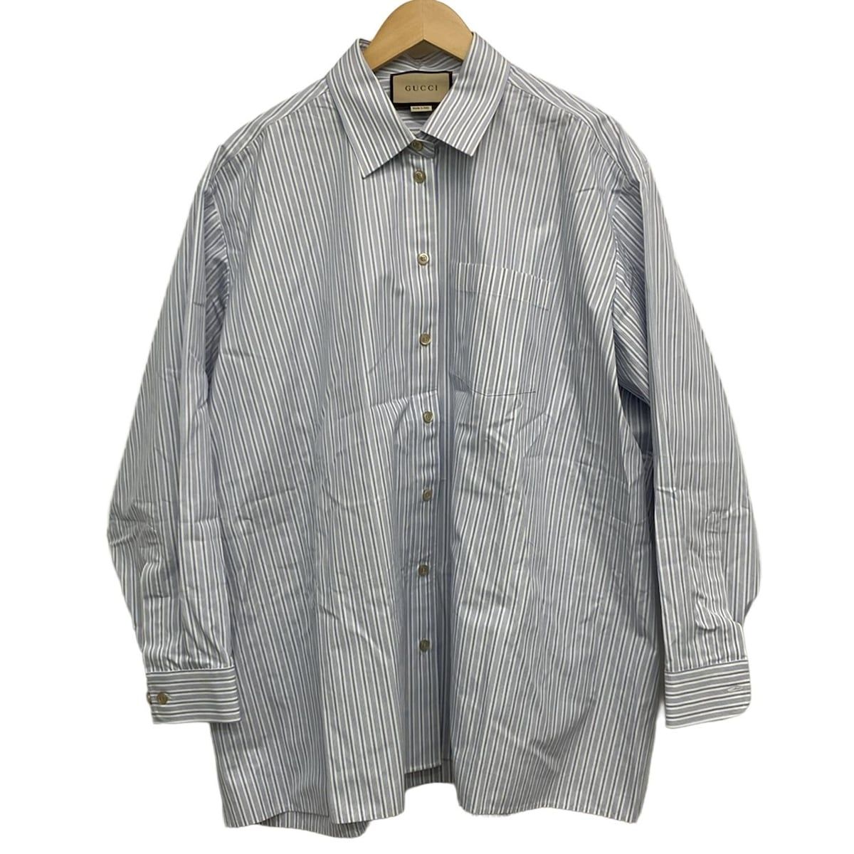 GUCCI グッチ 長袖シャツブラウス サイズ44 L レディース - 759790 ZAOXP 白×ライトブルー ストライプ