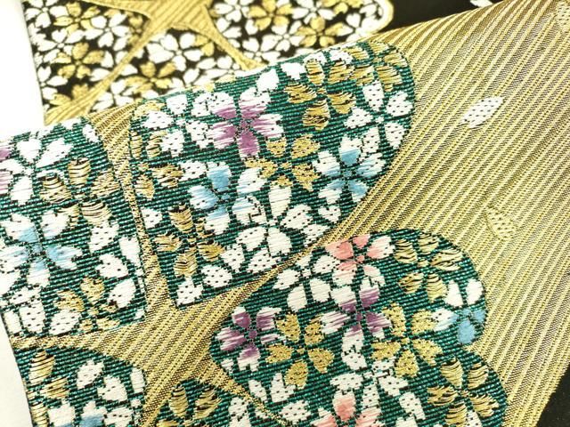 平和屋着物▽六通柄袋帯 舞桜 黒地 金糸 正絹 逸品 DAAZ6929fe - メルカリ