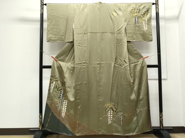 平和屋着物▽二代目清次郎 手描き 訪問着 藤花房 金彩 正絹 逸品