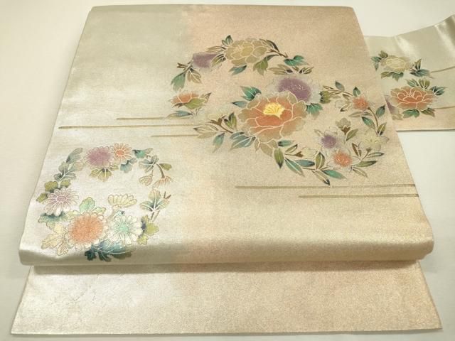 平和屋着物▽九寸名古屋帯 螺鈿 花丸文 金銀彩 正絹 逸品 DAAZ6953fe