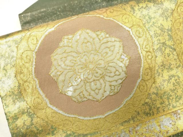 平和屋着物▽九寸名古屋帯 螺鈿箔 正倉院鳳凰絵皿文 金銀彩 正絹 逸品