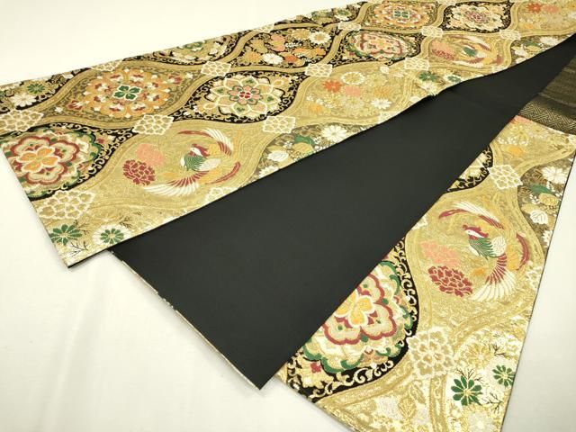 平和屋着物▽六通柄袋帯 立涌鳳凰正倉院花文 金糸 正絹 逸品