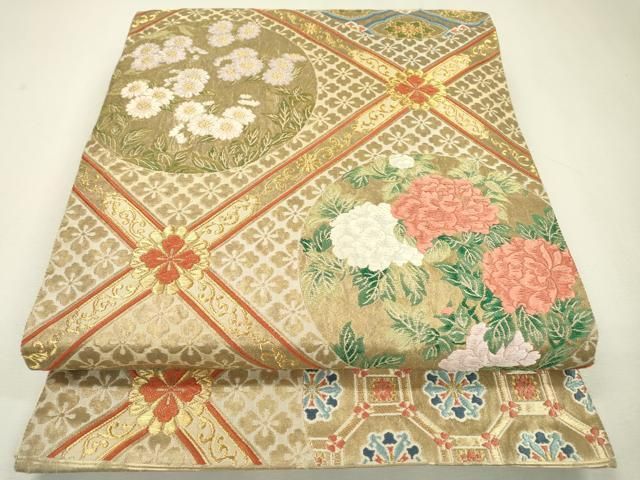 平和屋着物▽六通柄袋帯 唐織 天井花丸文 金糸 正絹 逸品 DAAZ7000fe