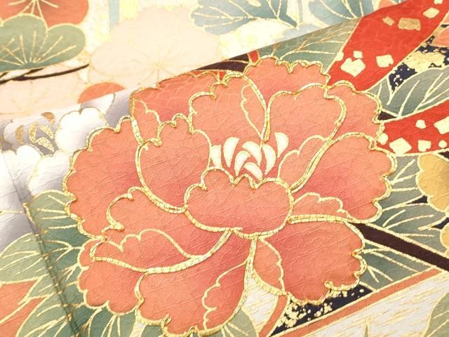 平和屋着物▽豪華振袖 駒刺繍 御所車花文 金彩 正絹 逸品 CABB7027th