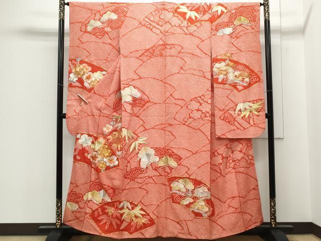 平和屋着物▽豪華振袖 総刺繍 駒刺繍 地紙松竹梅 金銀糸 正絹 逸品