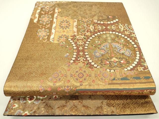 平和屋着物▽六通柄袋帯 唐織 唐彩箔狩倉 金糸 引箔 正絹 逸品