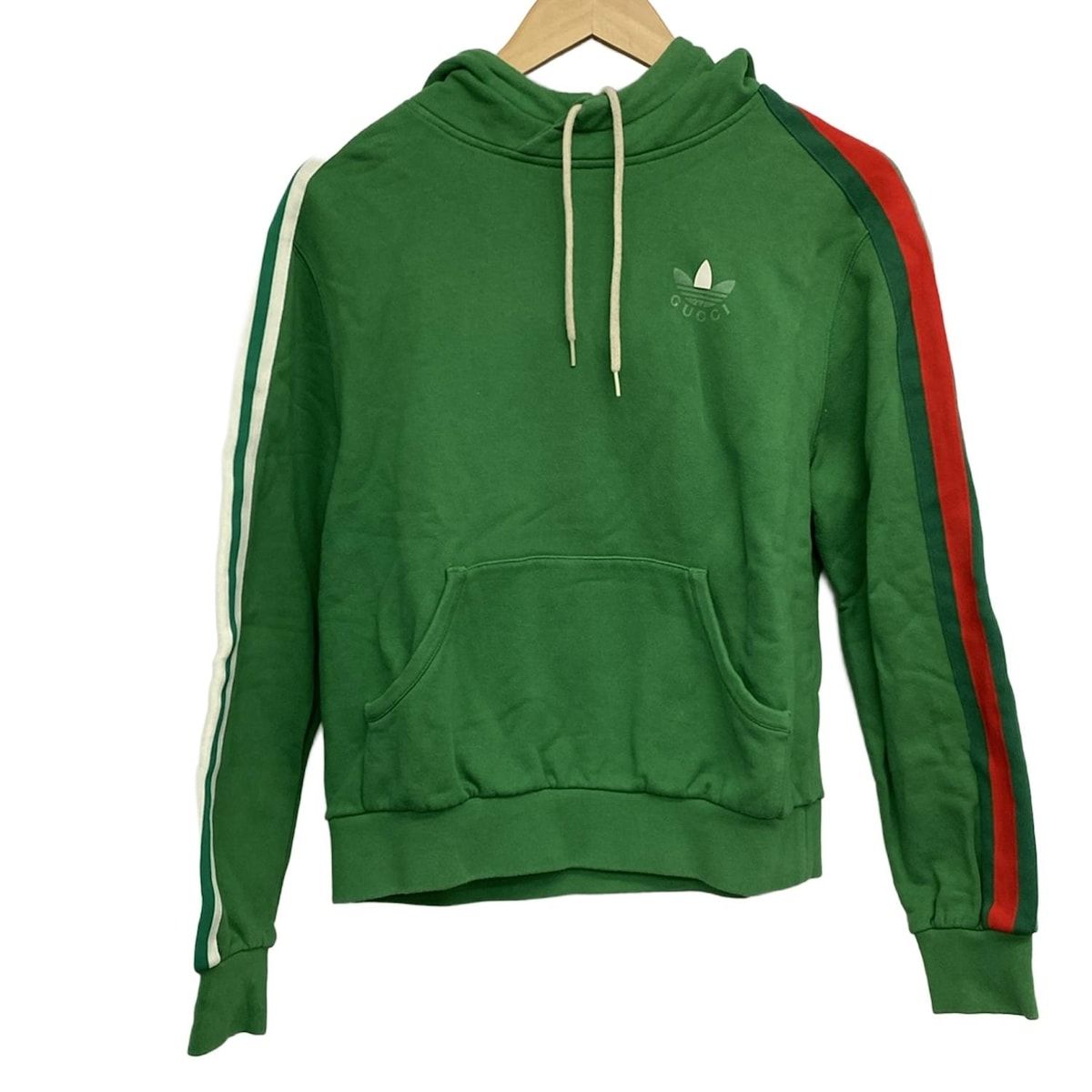 GUCCI グッチ パーカー サイズS レディース - 692107 XJEKQ グリーン×白 長袖|adidas|ストライプ|プルオーバー