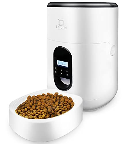 小動物看護士監修 自動給餌器 猫 餌 小動物用 自動餌やり機 給餌器 犬 Latuna ラチュナ ４L大容量 タイマー式 給電 電池 ホワイト 白 fa 7 bf 96 b