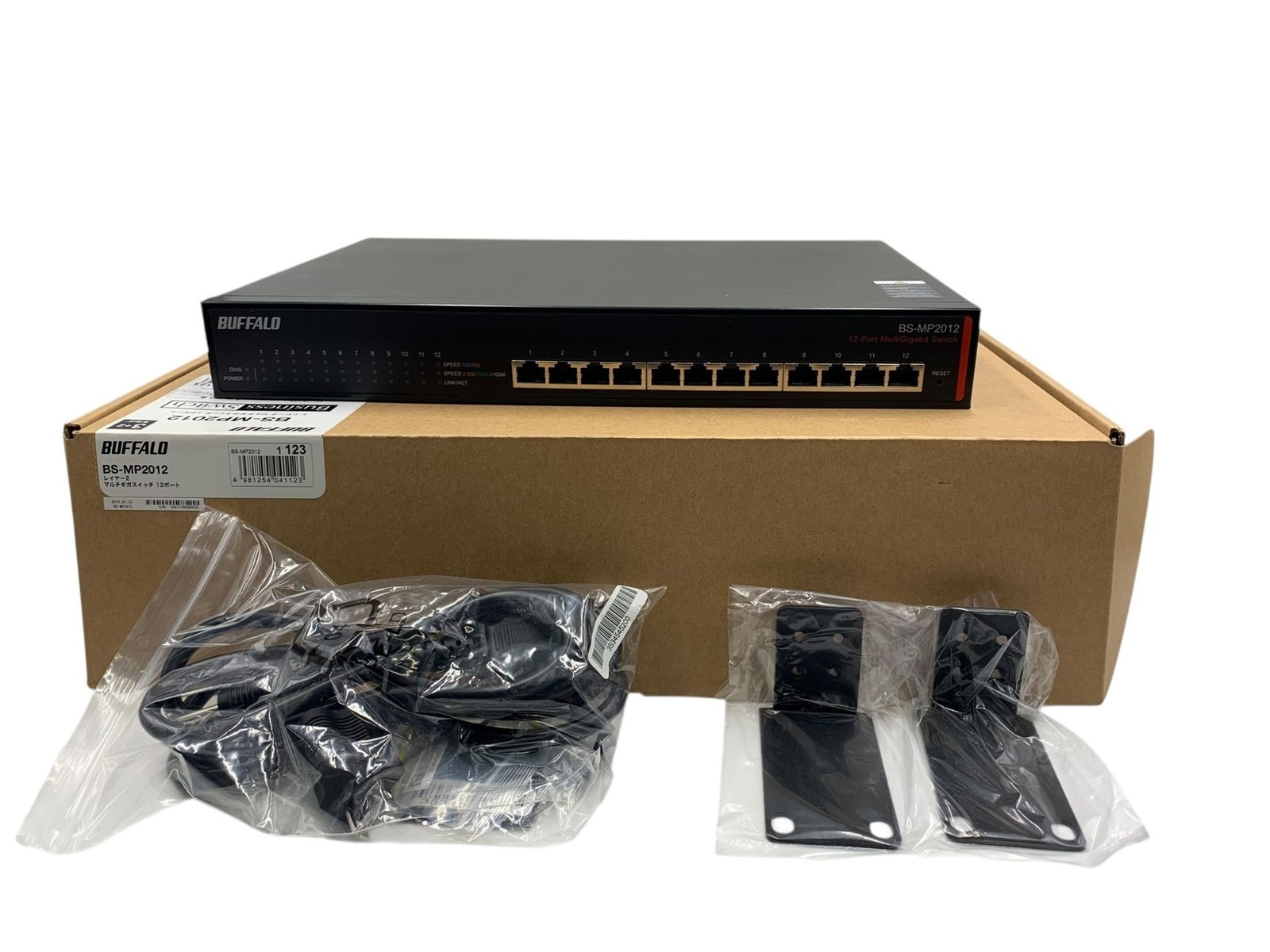 BUFFALO BS-MP 2012 ビジネススイッチ 12ポート スイッチングハブ 本体 電源ケーブル ラックマウント金具 付属